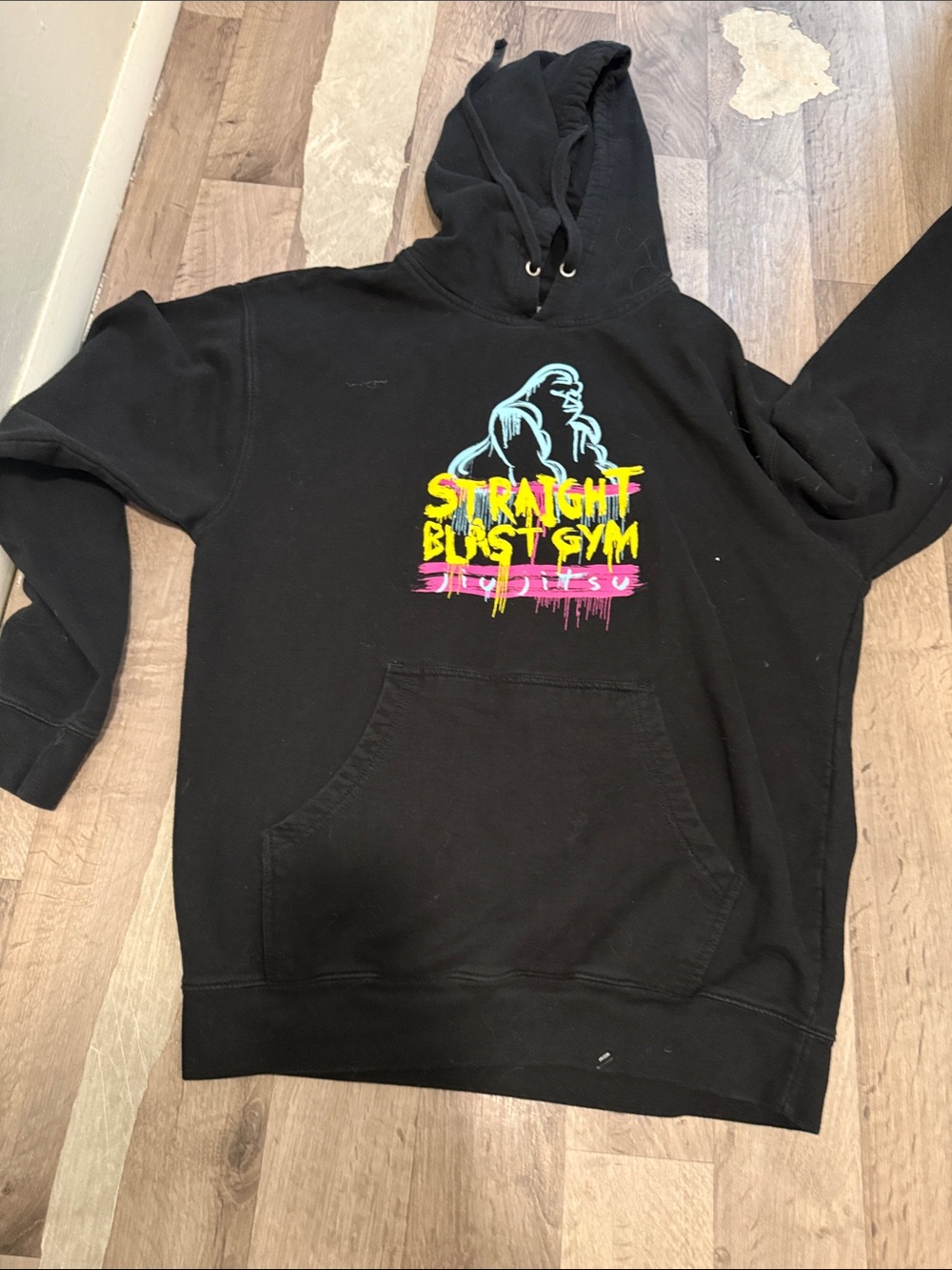 Black Hoodie with Neon "Straight Blast Gym" Graphic